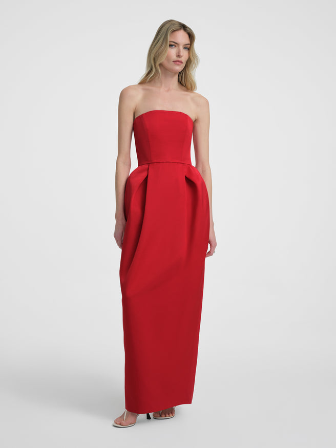 AFLALO Alune Dress in Wool Silk – Fire - Model Front