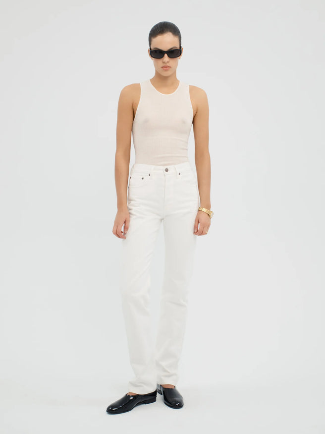 AFLALO Orwell Jean – Marshmallow White Rigid Denim - Model Front