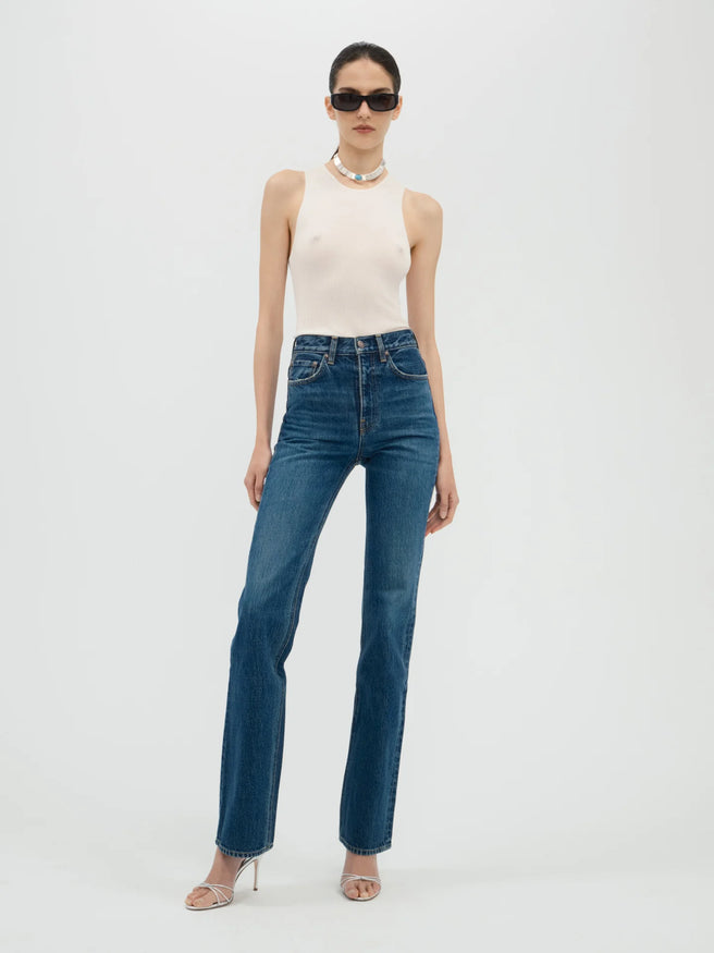 AFLALO Brontë Jean – Subdued Indigo Rigid Denim - Model Front