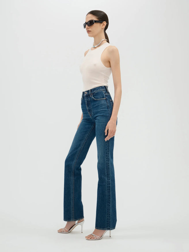 AFLALO Brontë Jean – Subdued Indigo Rigid Denim - Model Side