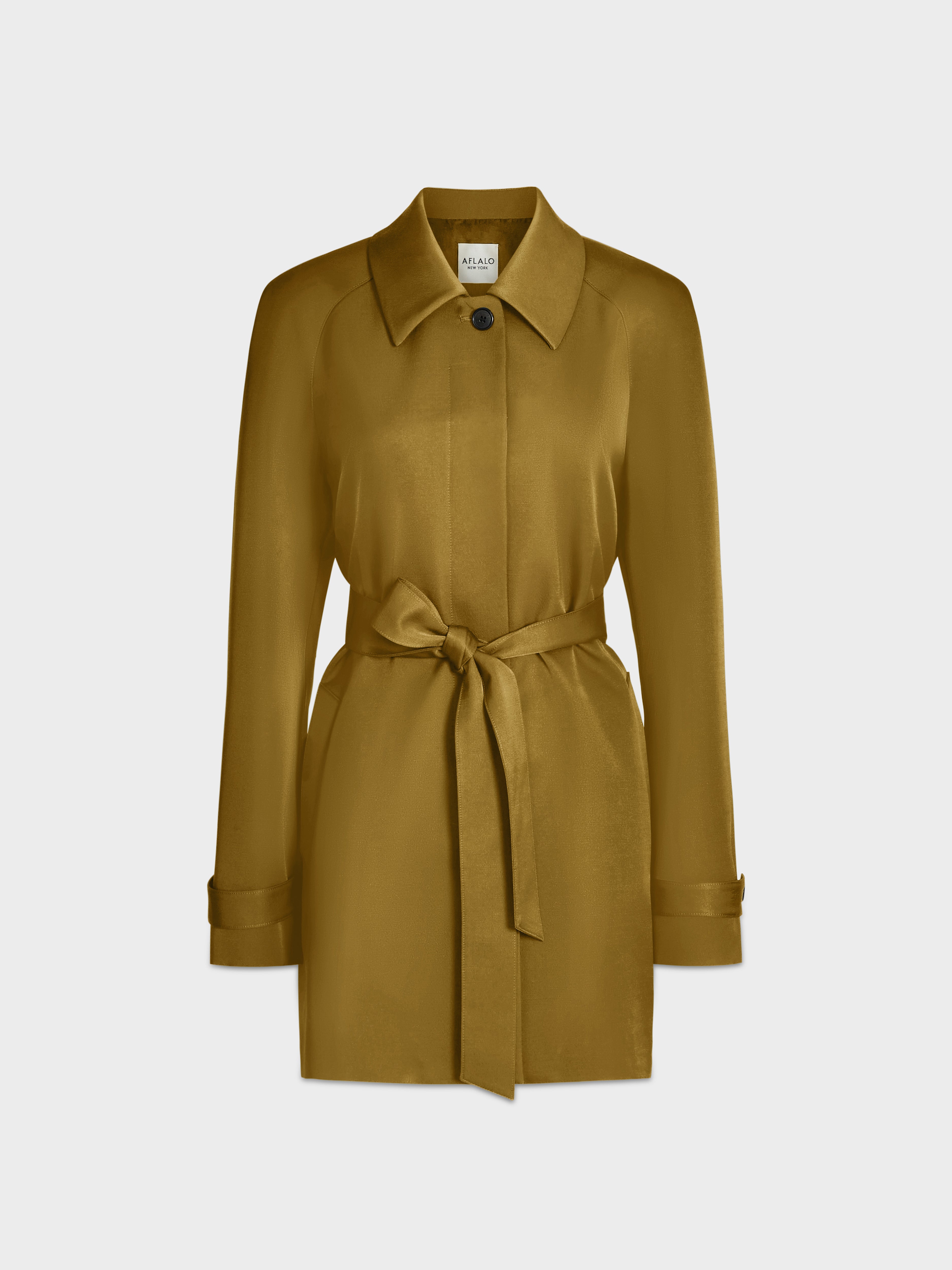 AFLALO Mira Jacket in Wool Silk – Olive - Ghost Front