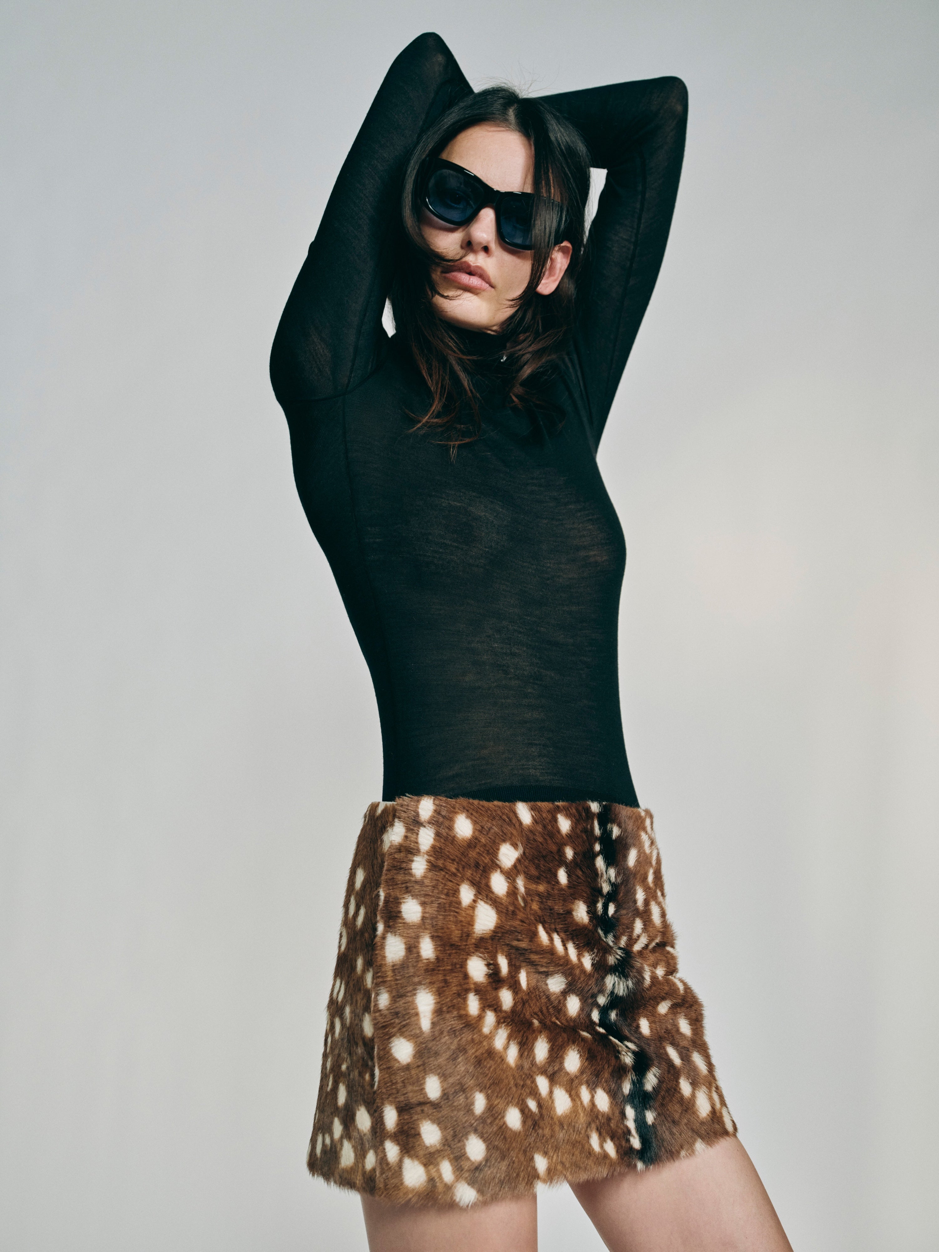 AFLALO Aveki Skirt in Ponyhair – Bambi - Model Front