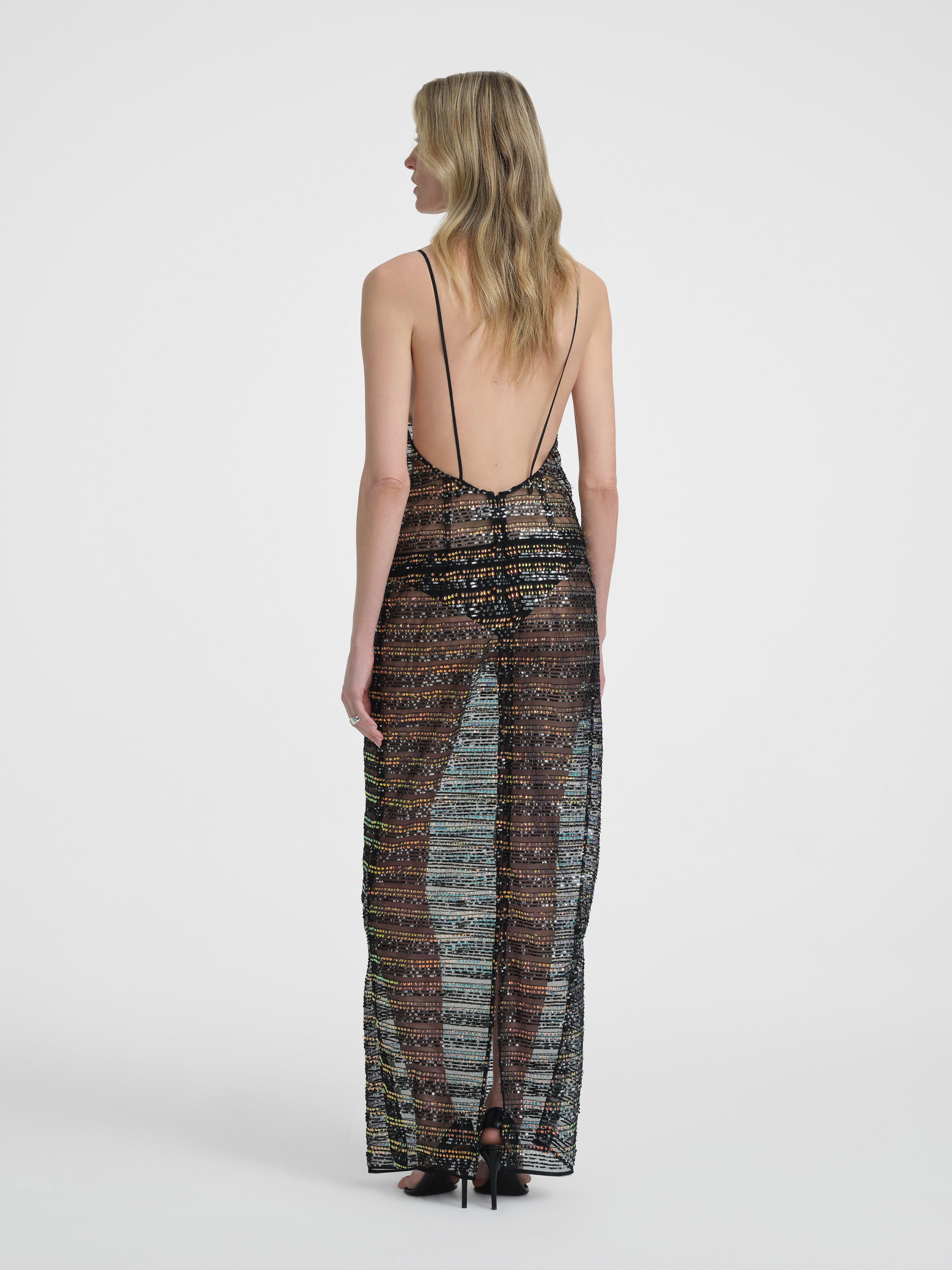 AFLALO Nivara Dress in Mesh – Paillettes - Model Back