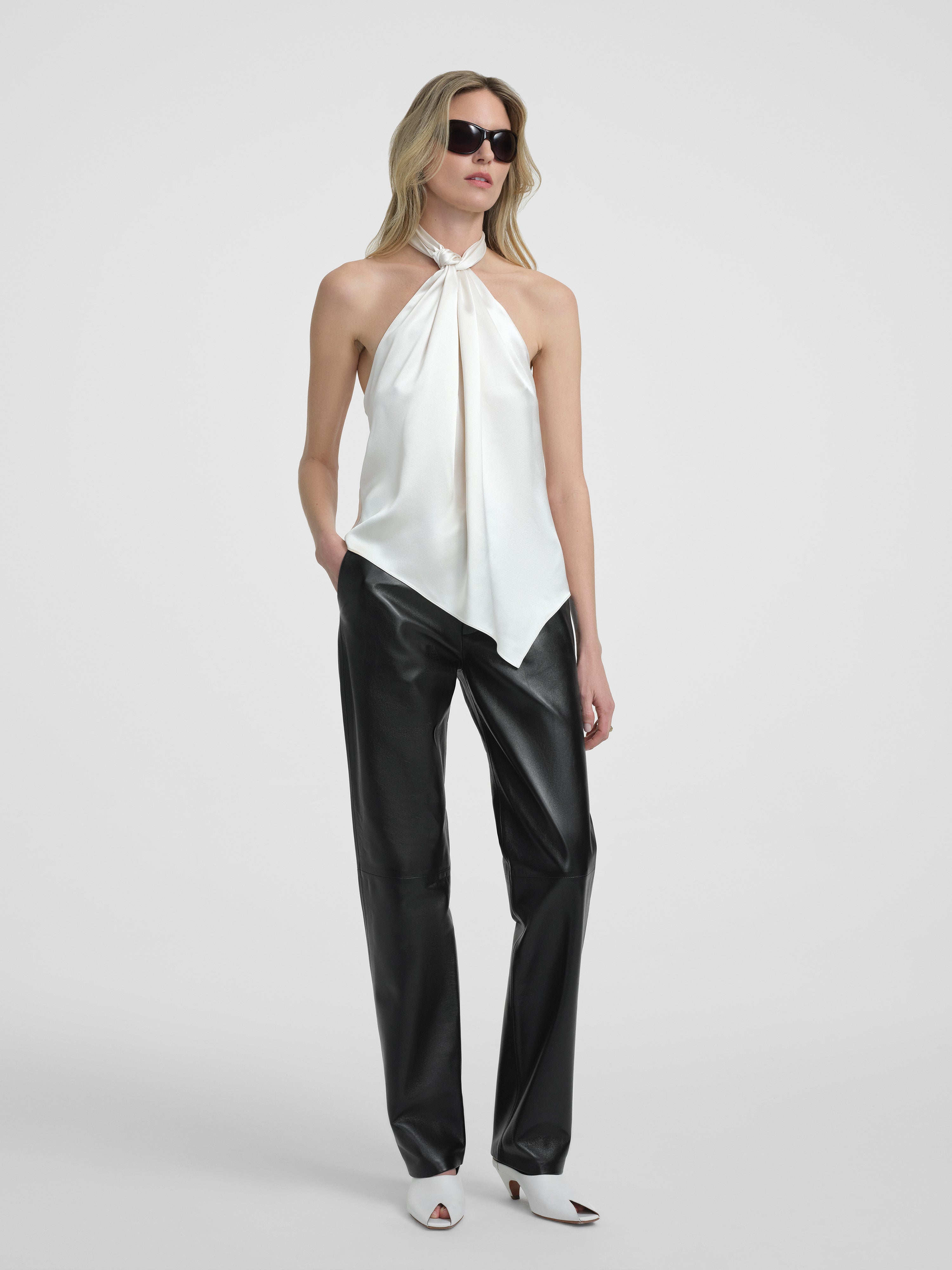 AFLALO Safira Top in Silk – Ivory - Model Front