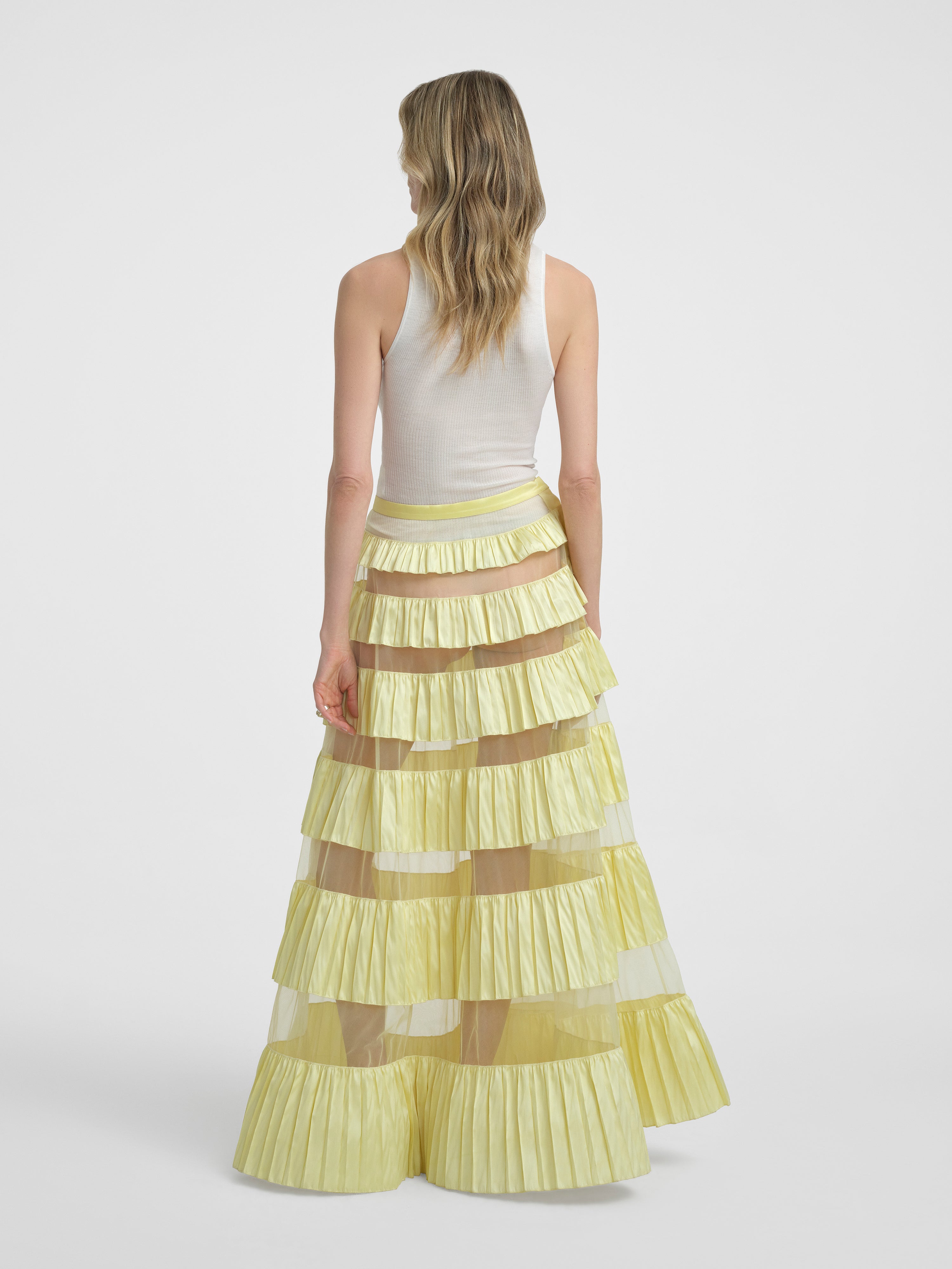 AFLALO Xorina Skirt in Mesh – Butter - Model Back