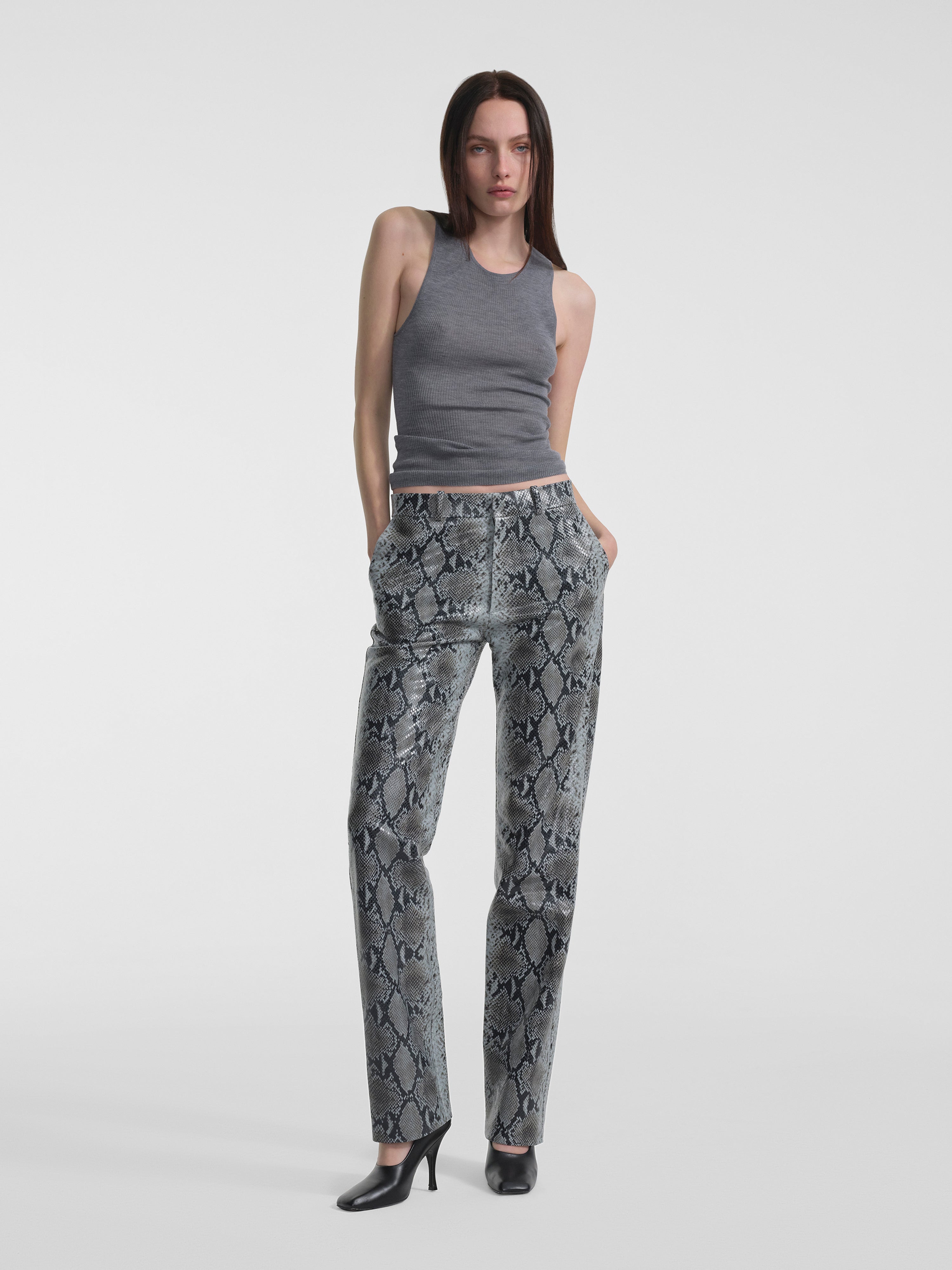 AFLALO Lazare Trouser in Python Embossed Leather – Racer - Model Front