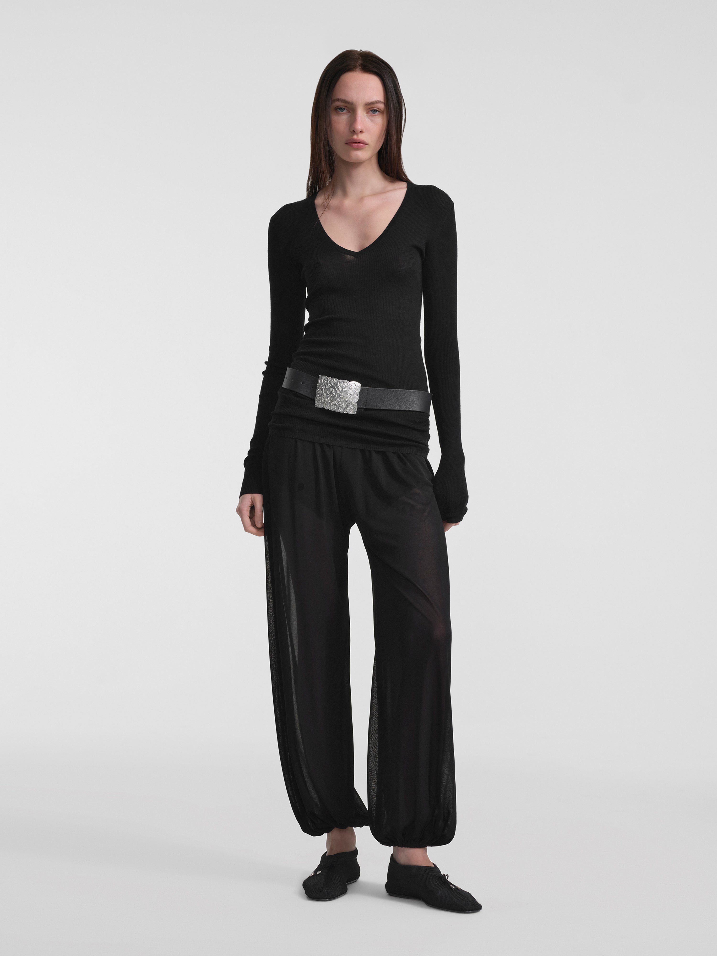 AFLALO Lolana Pant in Viscose – Black - Model Front