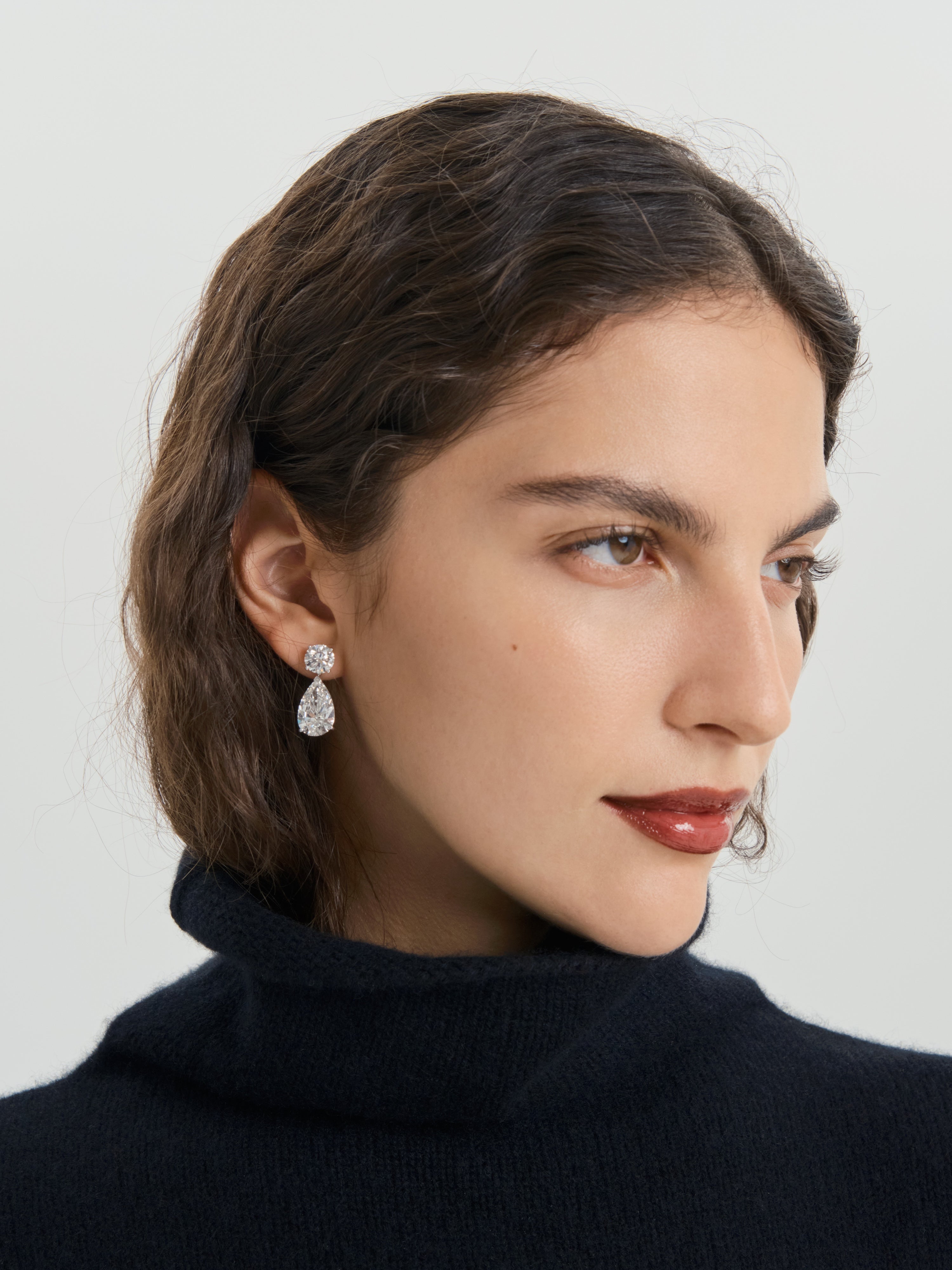 AFLALO - Janes Tears Earrings in White Gold - On Model Facing Right