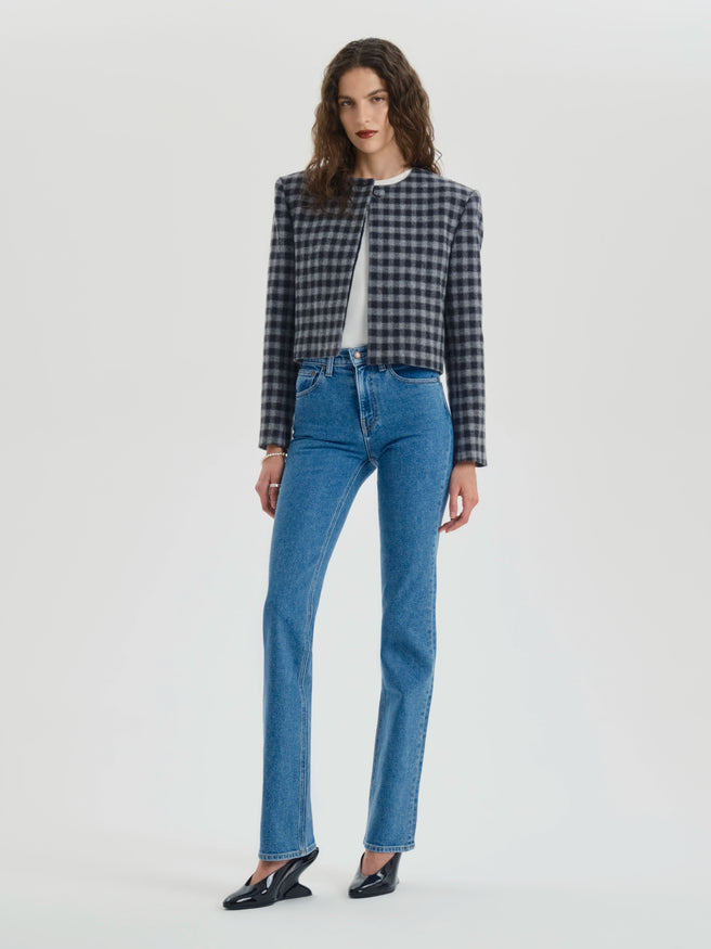 AFLALO Miller Jean – Worn Cobalt Stretch Denim - Model Front