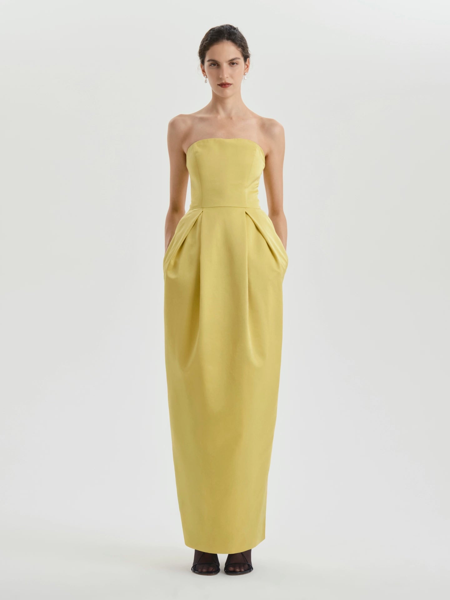 AFLALO Alune Dress in Wool Silk – Citron - Model Front Straight