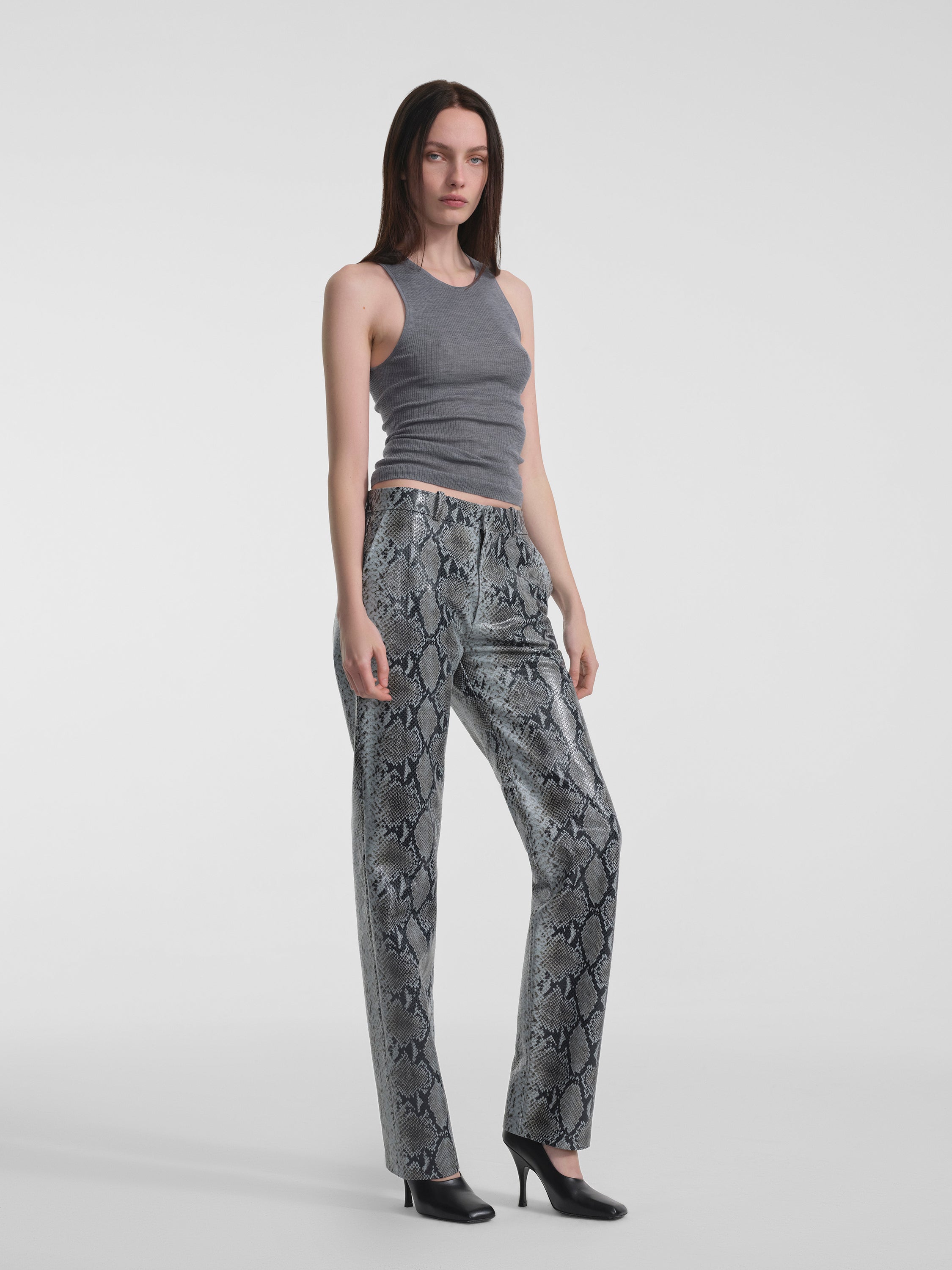 AFLALO Lazare Trouser in Python Embossed Leather – Racer - Model Front 3