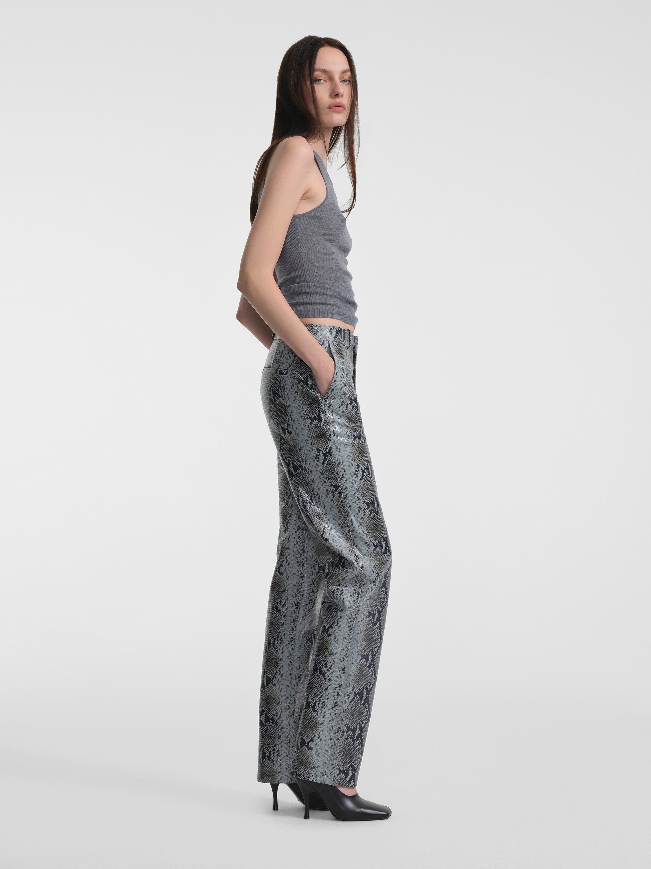 AFLALO Lazare Trouser in Python Embossed Leather – Racer - Model Side