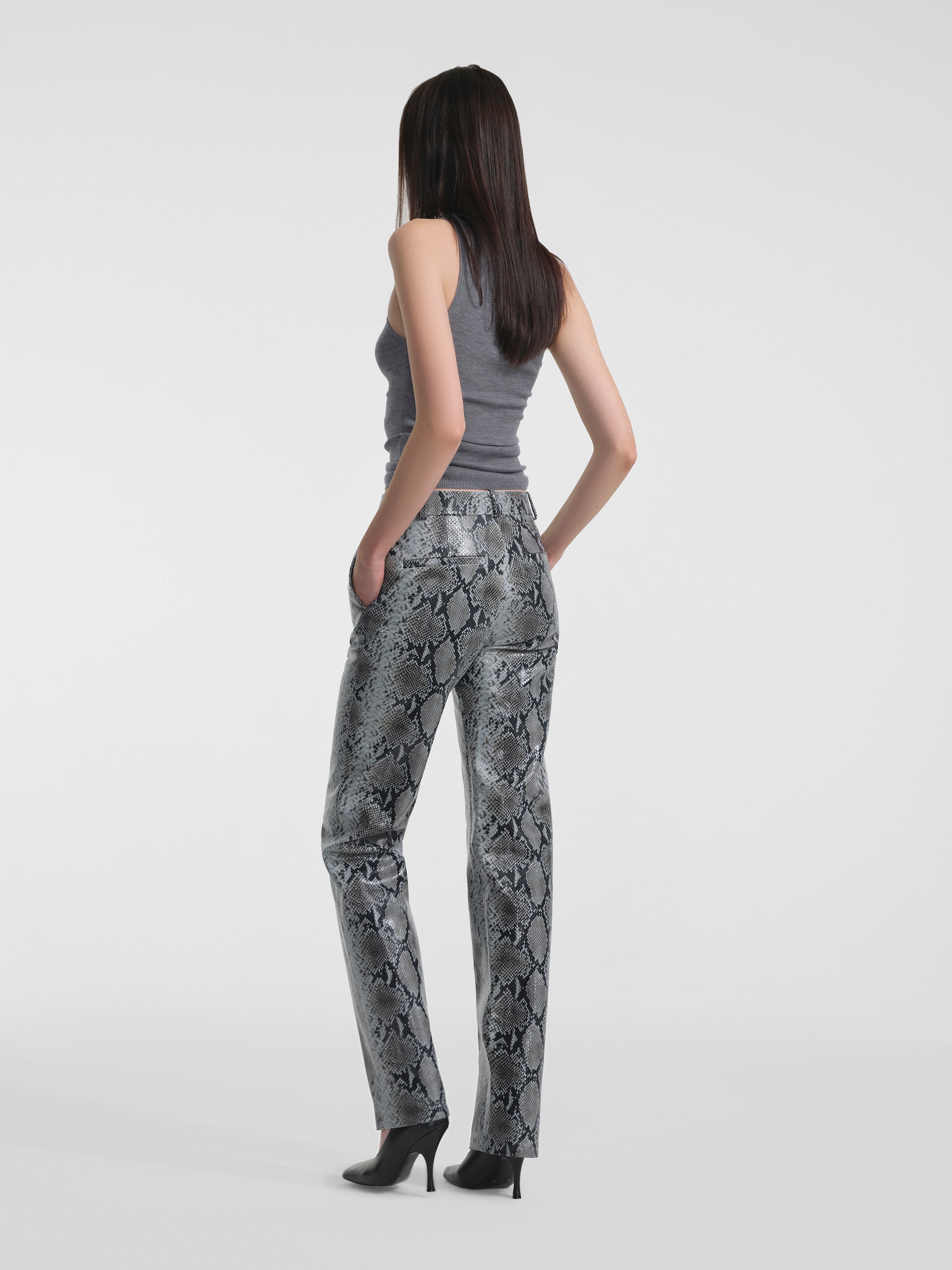 AFLALO Lazare Trouser in Python Embossed Leather – Racer - Model Back