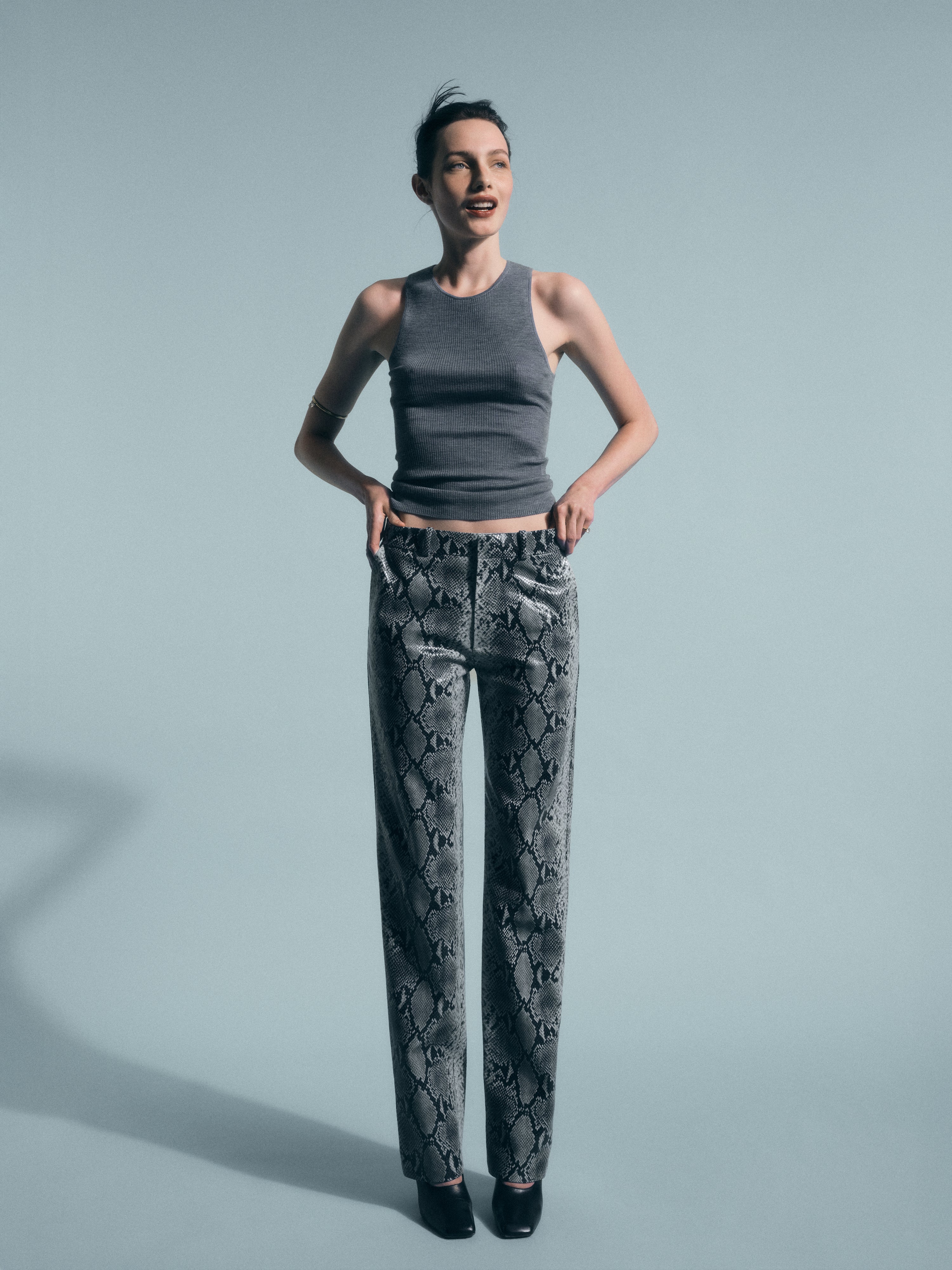 AFLALO Lazare Trouser in Python Embossed Leather – Racer - Campaign Model Front