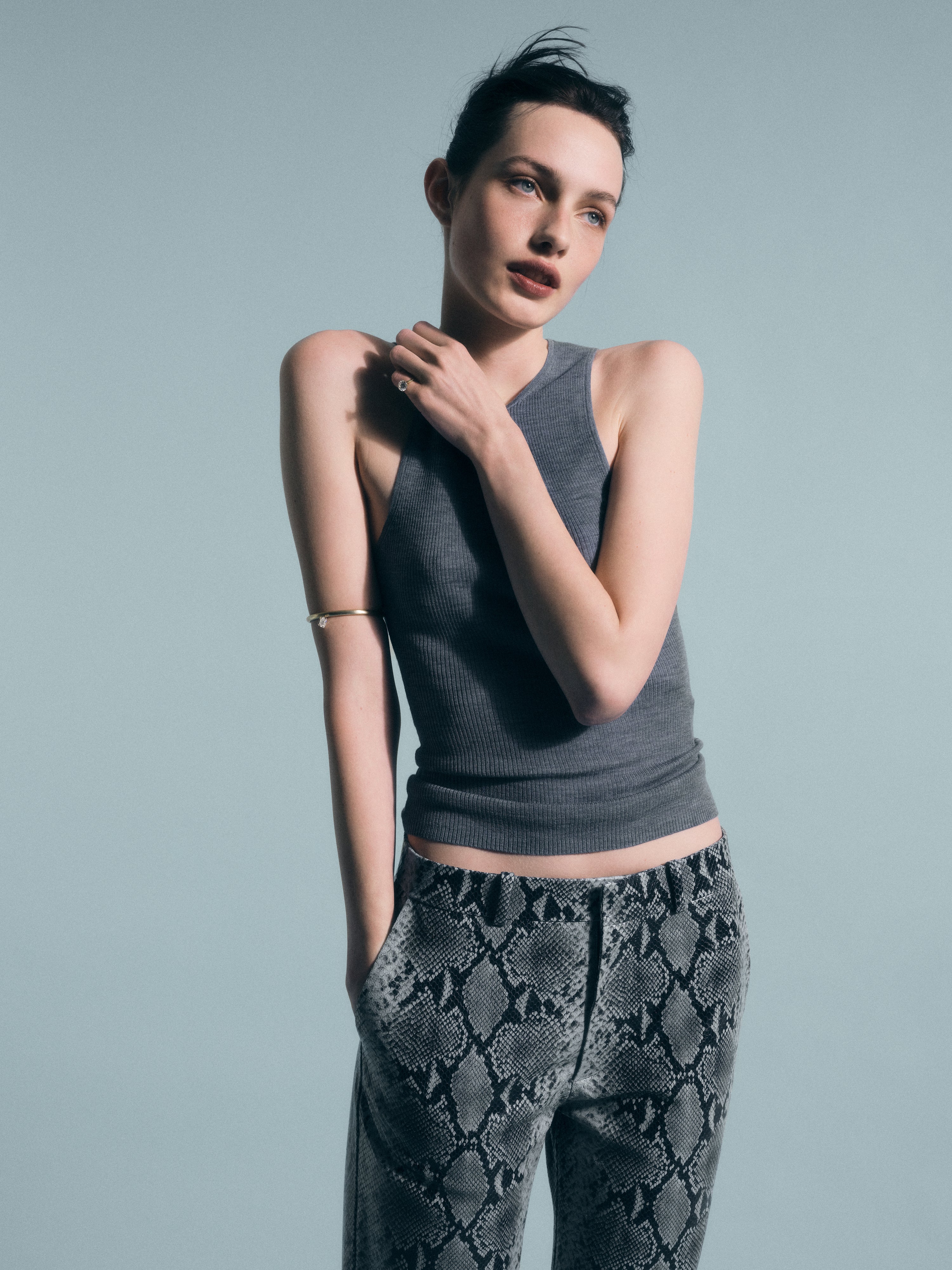 AFLALO Lazare Trouser in Python Embossed Leather – Racer - Campaign Model Front Close