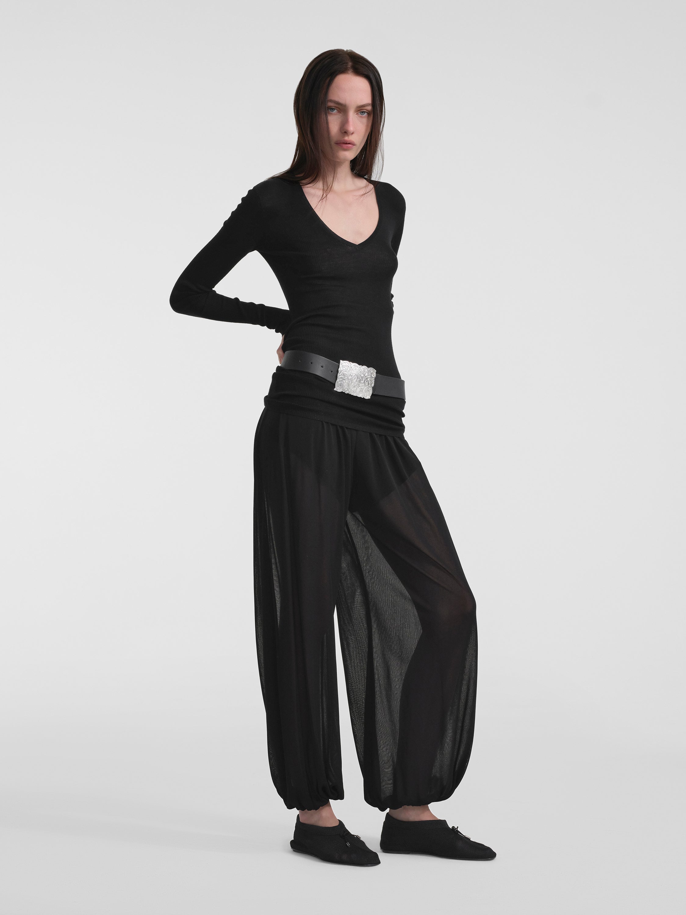 AFLALO Lolana Pant in Viscose – Black - Model Front 2