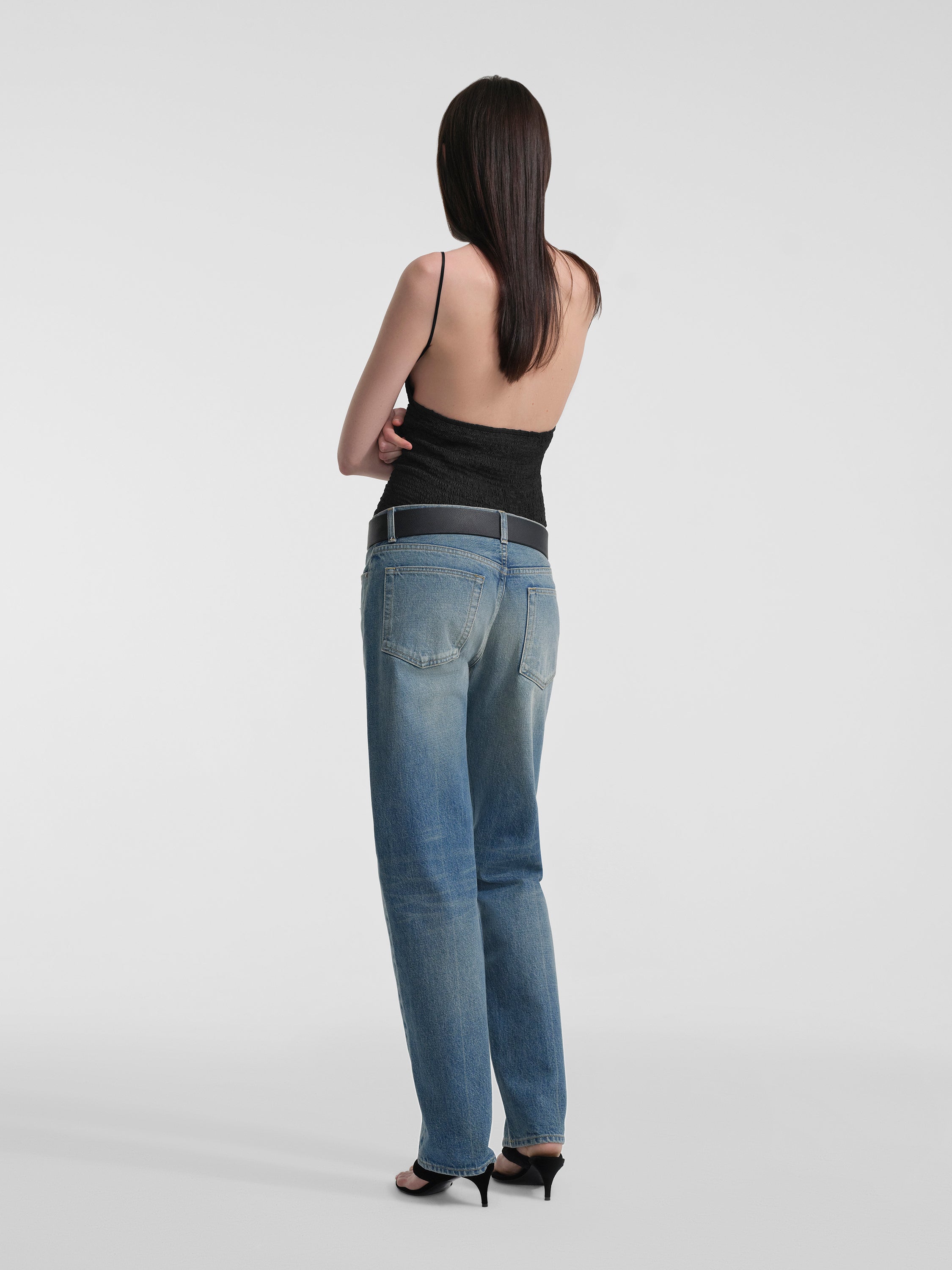 AFLALO Ruvina Top in Silk – Black - Model Back